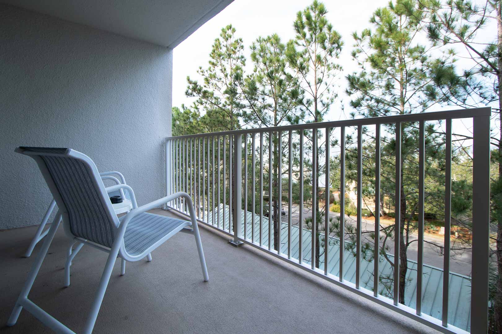 A cozy balcony view at VRI's Bay Club of Sandestin in Florida.